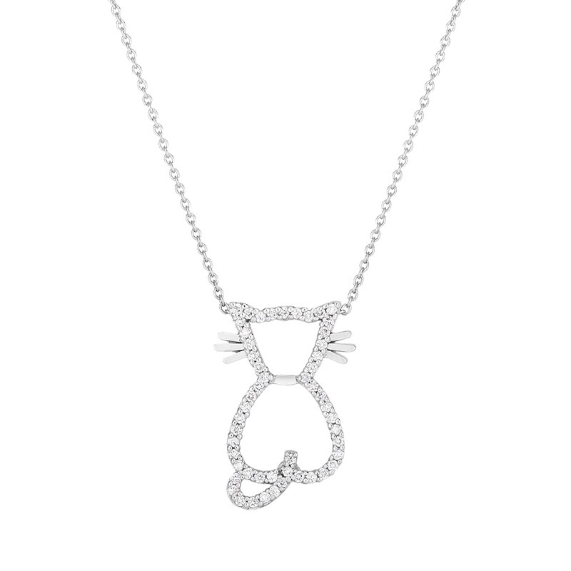 18K White Gold Tiny Treasures Diamond Cat Necklace