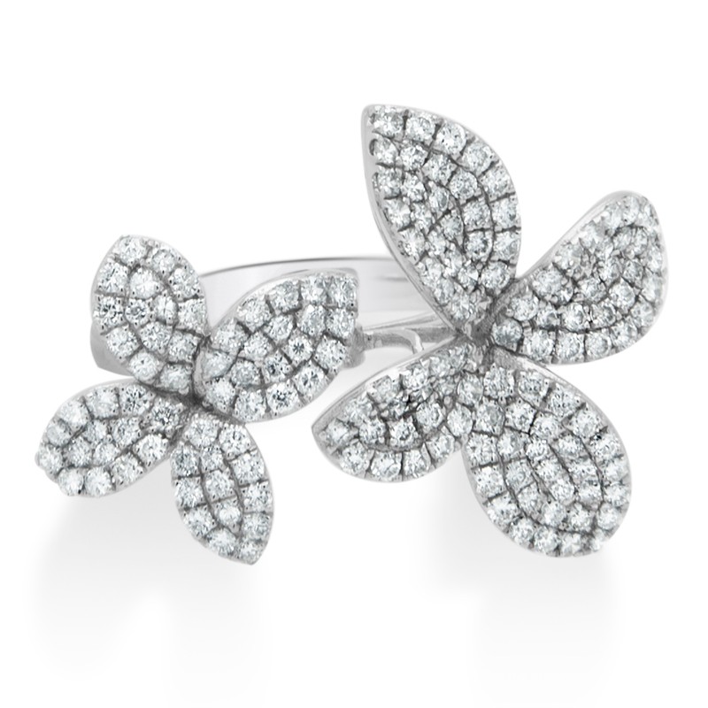 18k White Gold Double Flower Ring
