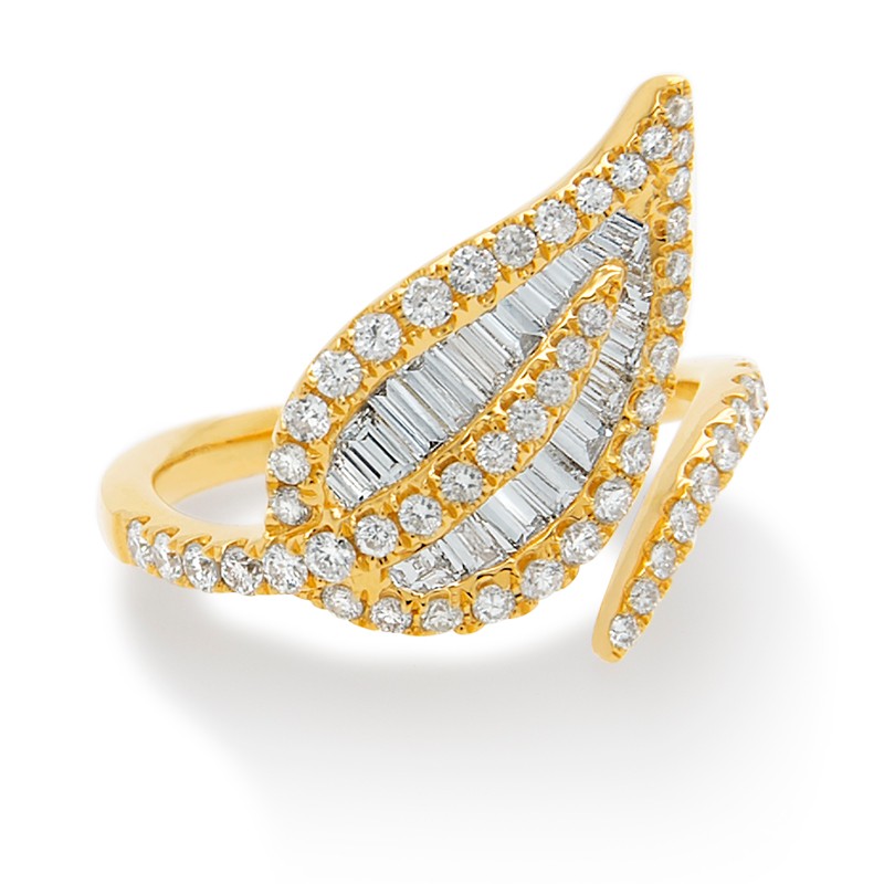 18k Yellow Gold Leaf Bypass Ring
