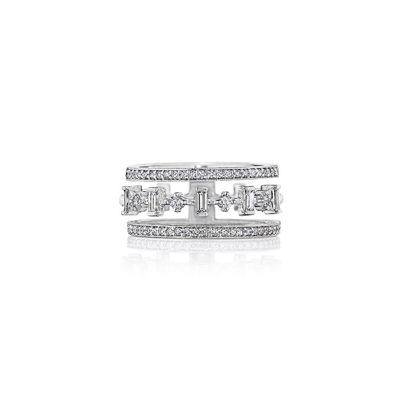 18K White Gold Wide Cut-Out Baguette Band