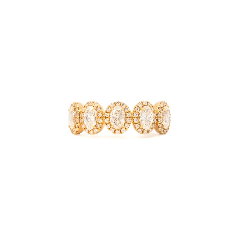 18K Yellow Gold 5 Oval Cut Diamond Ring