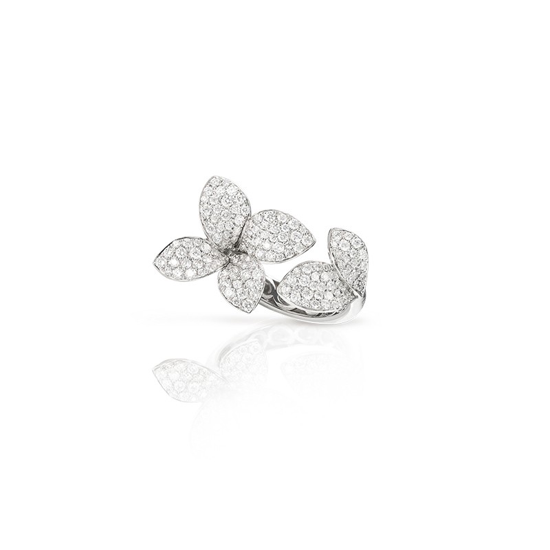 18K White Gold Diamond Six Leaves Small Flower Ring