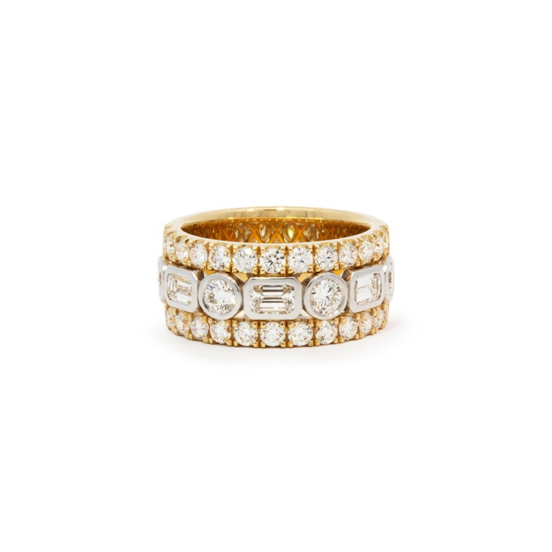 18K Two-Tone 3 Row Diamond Ring