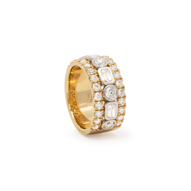 18K Two-Tone 3 Row Diamond Ring