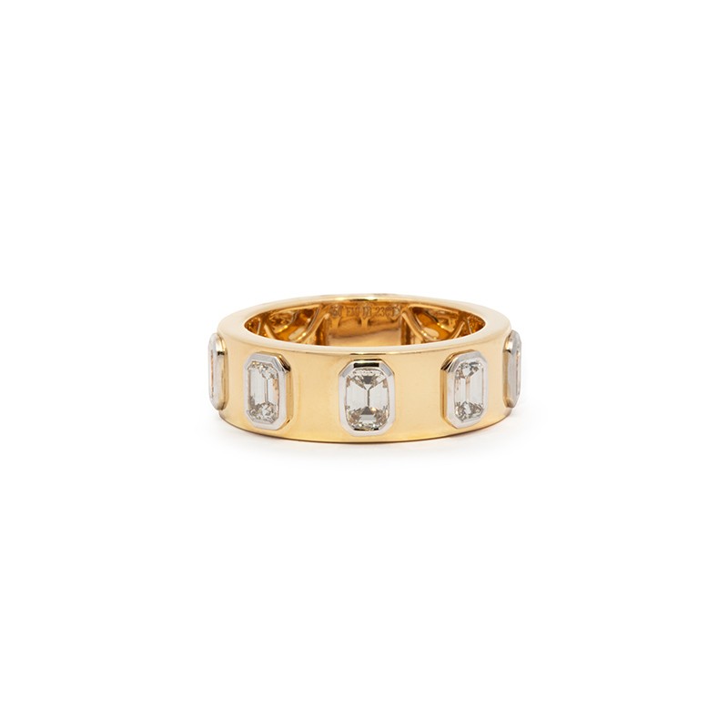 18K Two-Tone Ring with 5 Bezel Set Emerald Cut Diamonds
