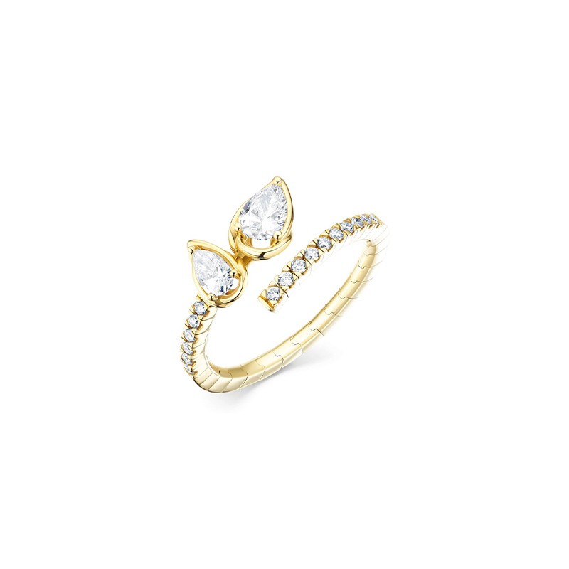 18K Yellow Gold Two Pear Shape Diamond Bypass Ring with Diamond Band