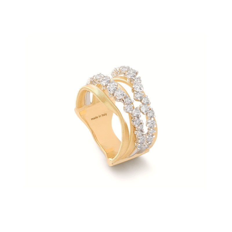 18K Two-Tone Gold 3-Strand Ring with Double Diamond Row