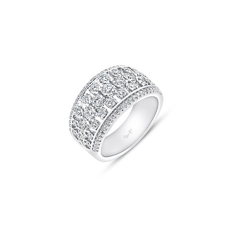 18K White Gold Diamond Three Row Scattered Ring