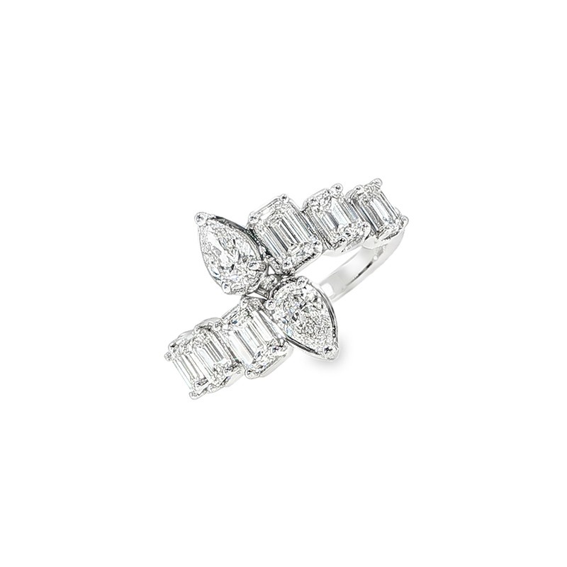 White Gold Diamond Tapered Bypass Ring
