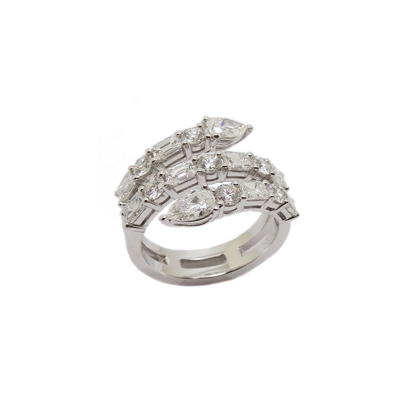 White Gold Diamond Three Row Bypass Ring
