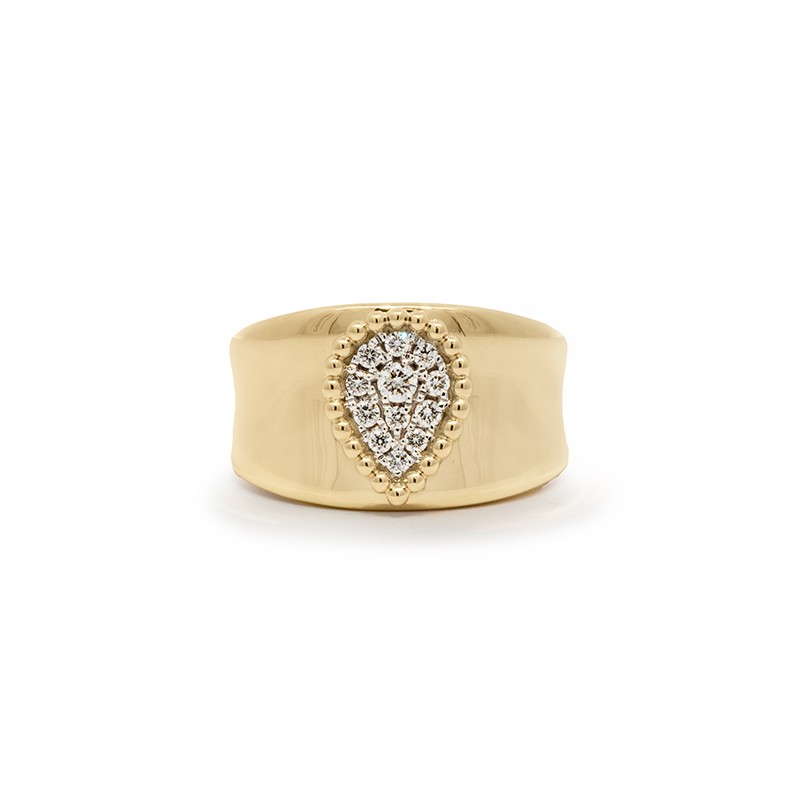 14K Yellow Gold Pavé Diamond Teardrop Ring