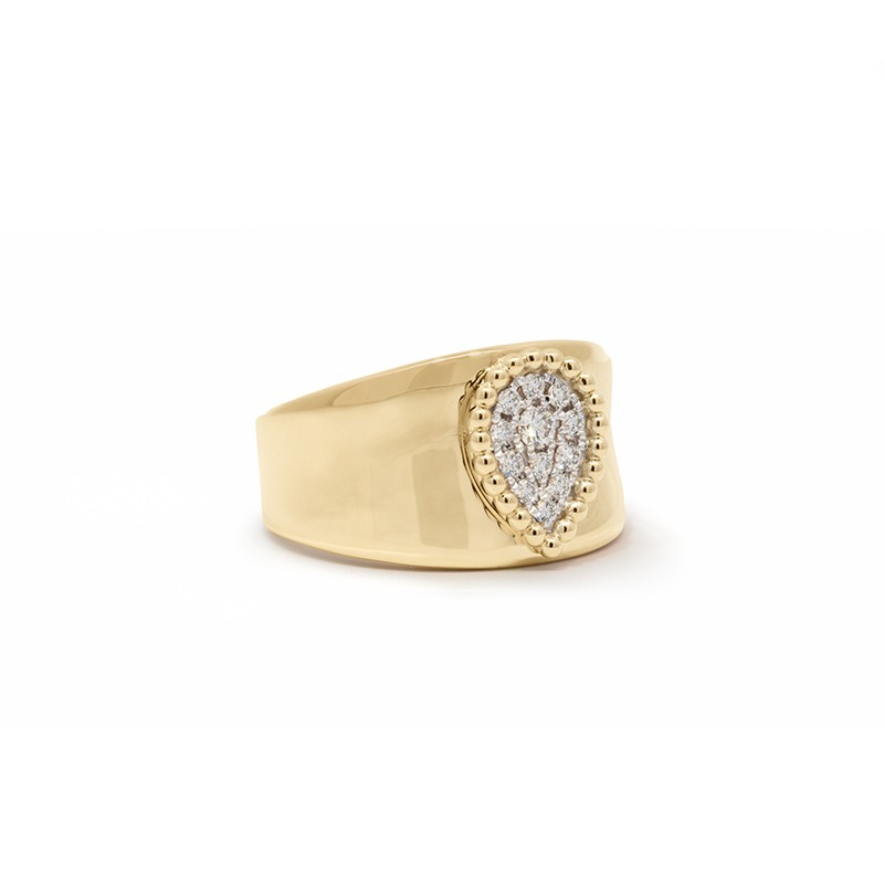 14K Yellow Gold Pavé Diamond Teardrop Ring