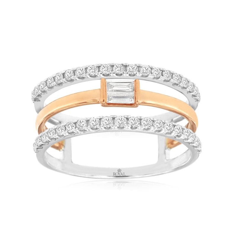 Triple Row East-West Baguette & Pavé Diamond Wedding Band