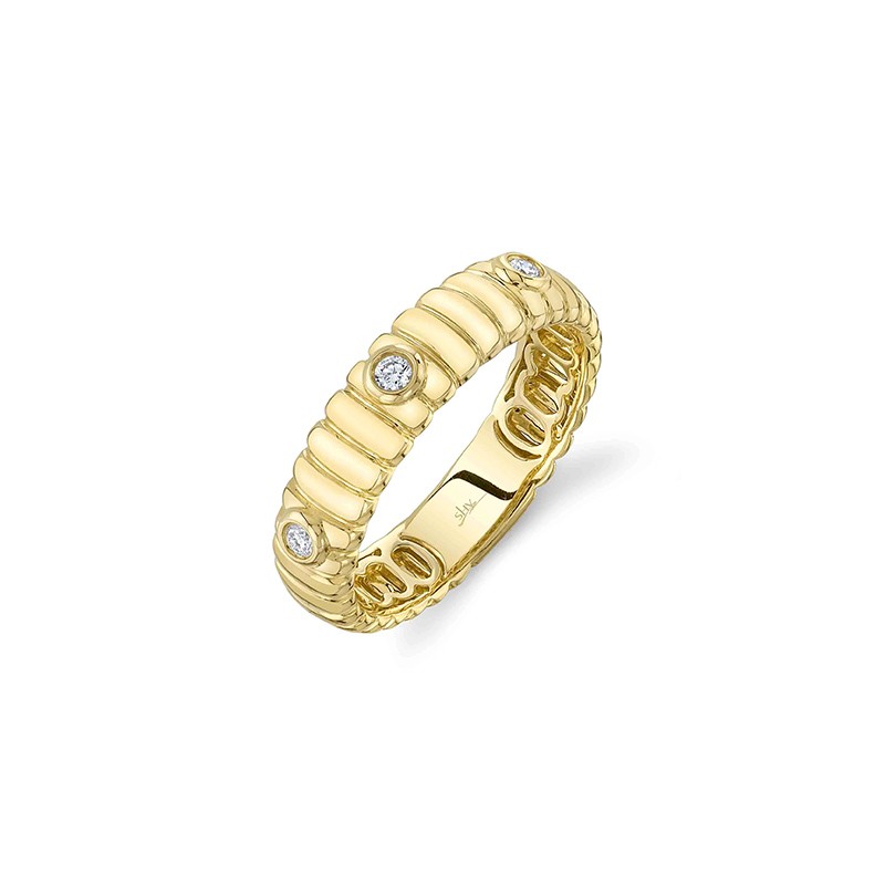 Yellow Gold Diamond Bezel Ribbed Band