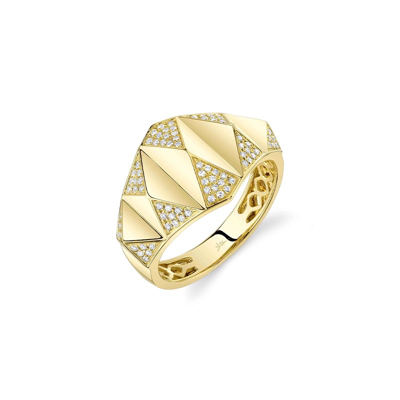 14K Yellow Gold Diamond Pyramid Geo Cut Ring