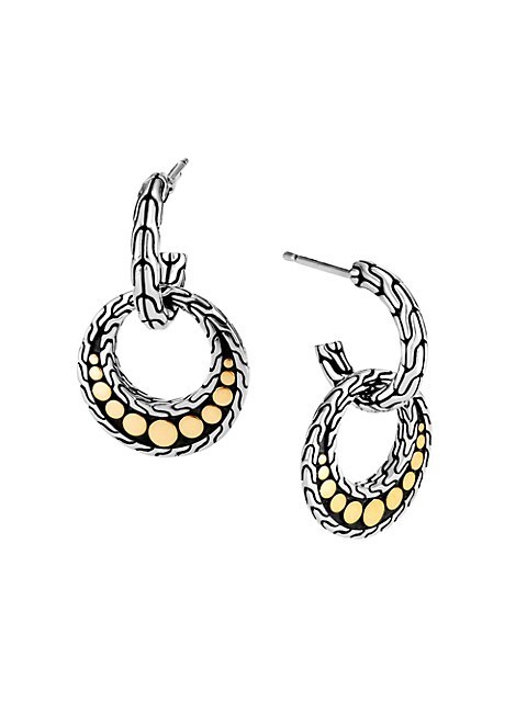 Black Silver and 18k Yellow Gold Dot Moon Drop Earrings