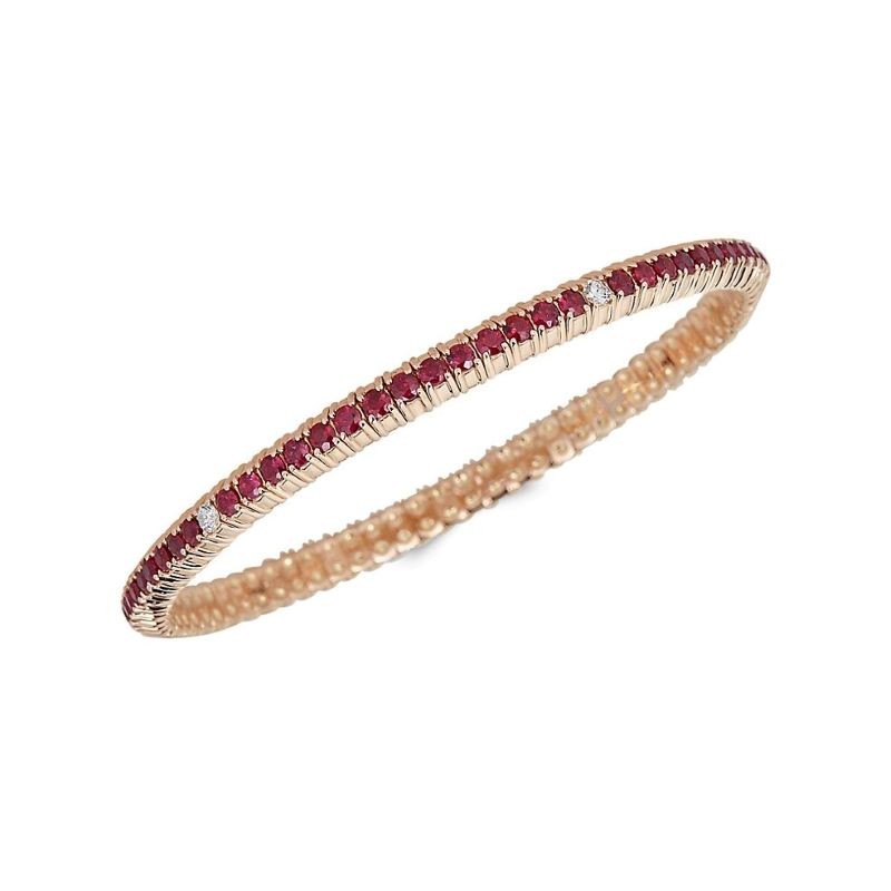18k Yellow Gold Single Row Ruby Diamond Stretch Bracelet