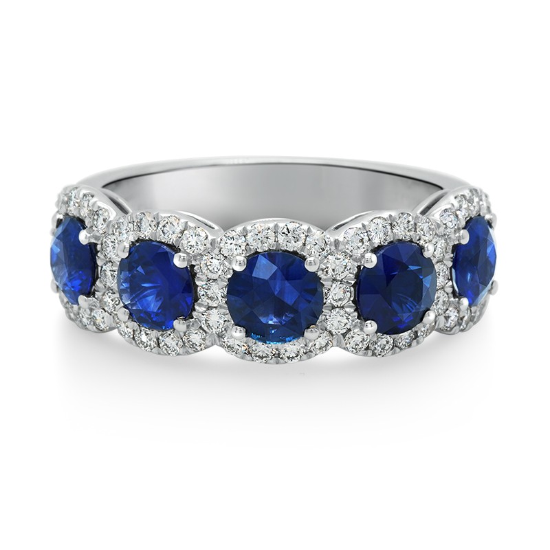 18k White Gold 5 Round Sapphire Ring