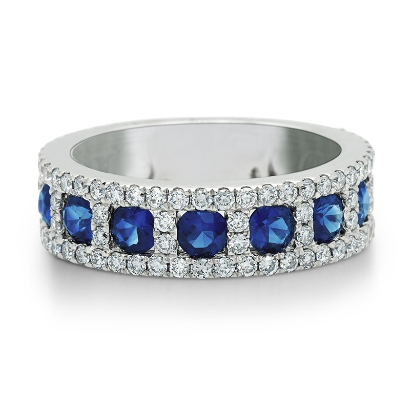 18k White Gold 11 Sapphire Diamond Ring