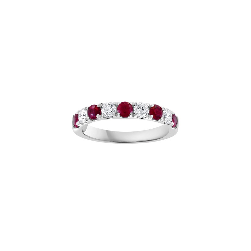 14K White Gold Diamond and Ruby Alternating Band