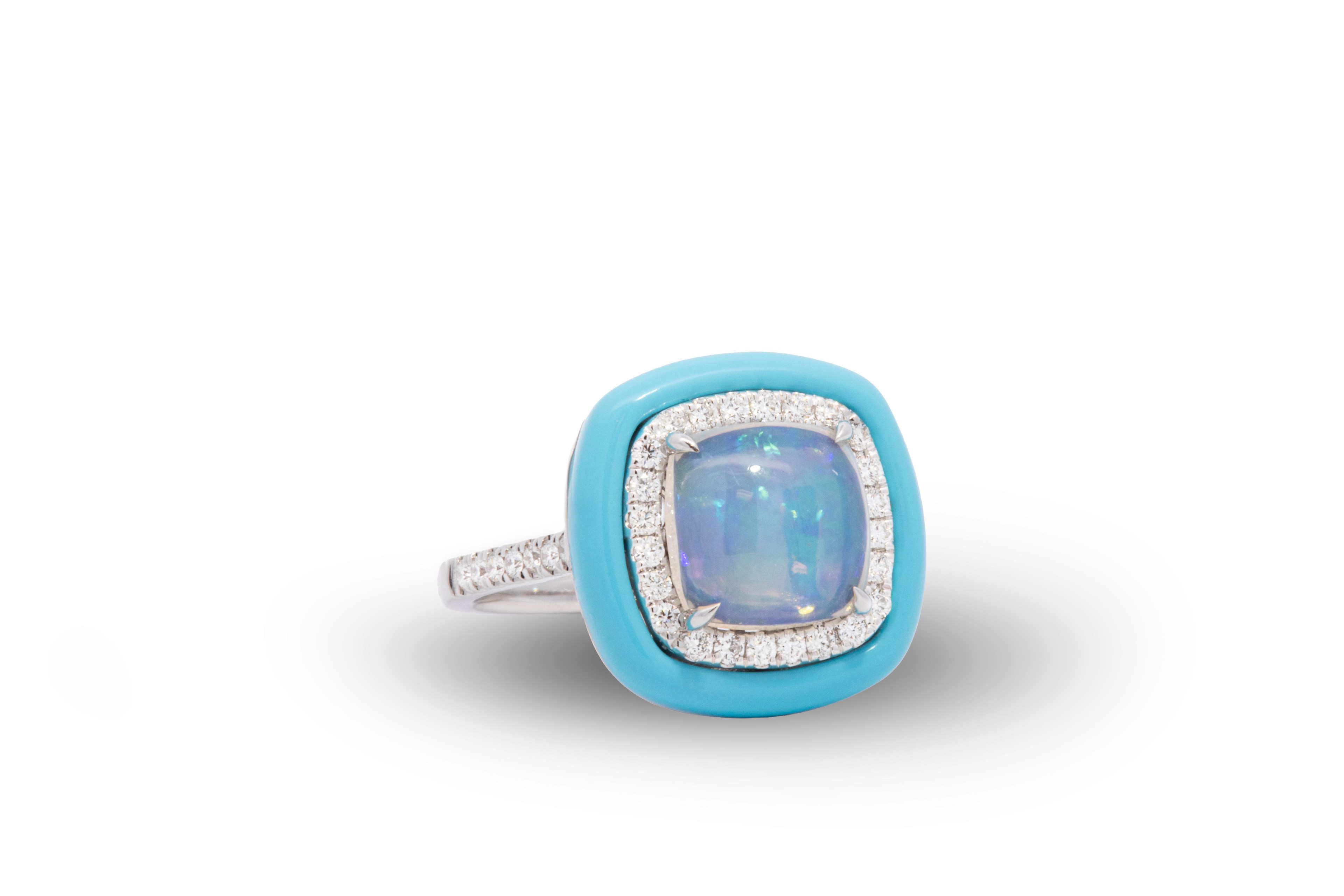 18k White Gold Diamond and Opal Ring