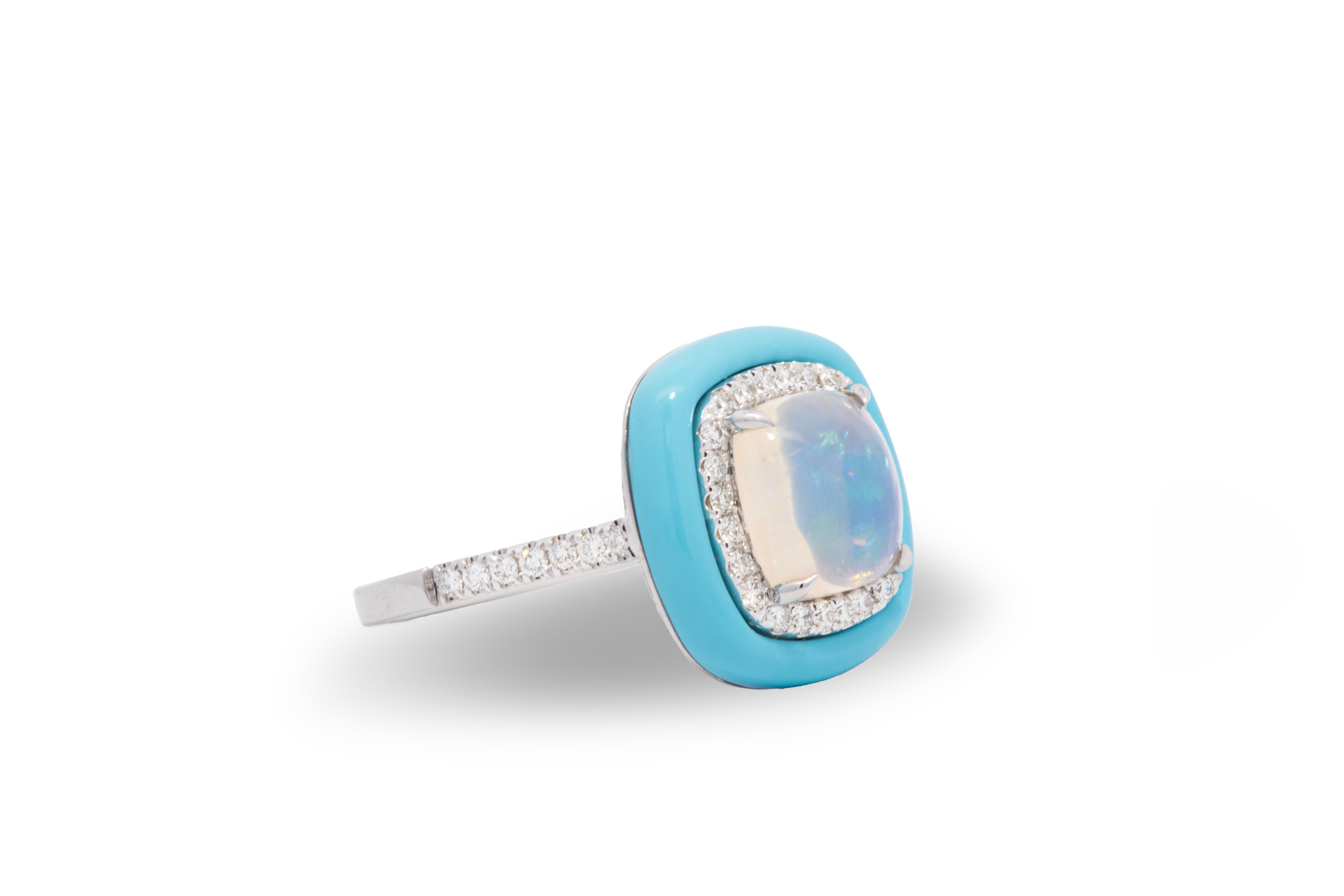 18k White Gold Diamond and Opal Ring