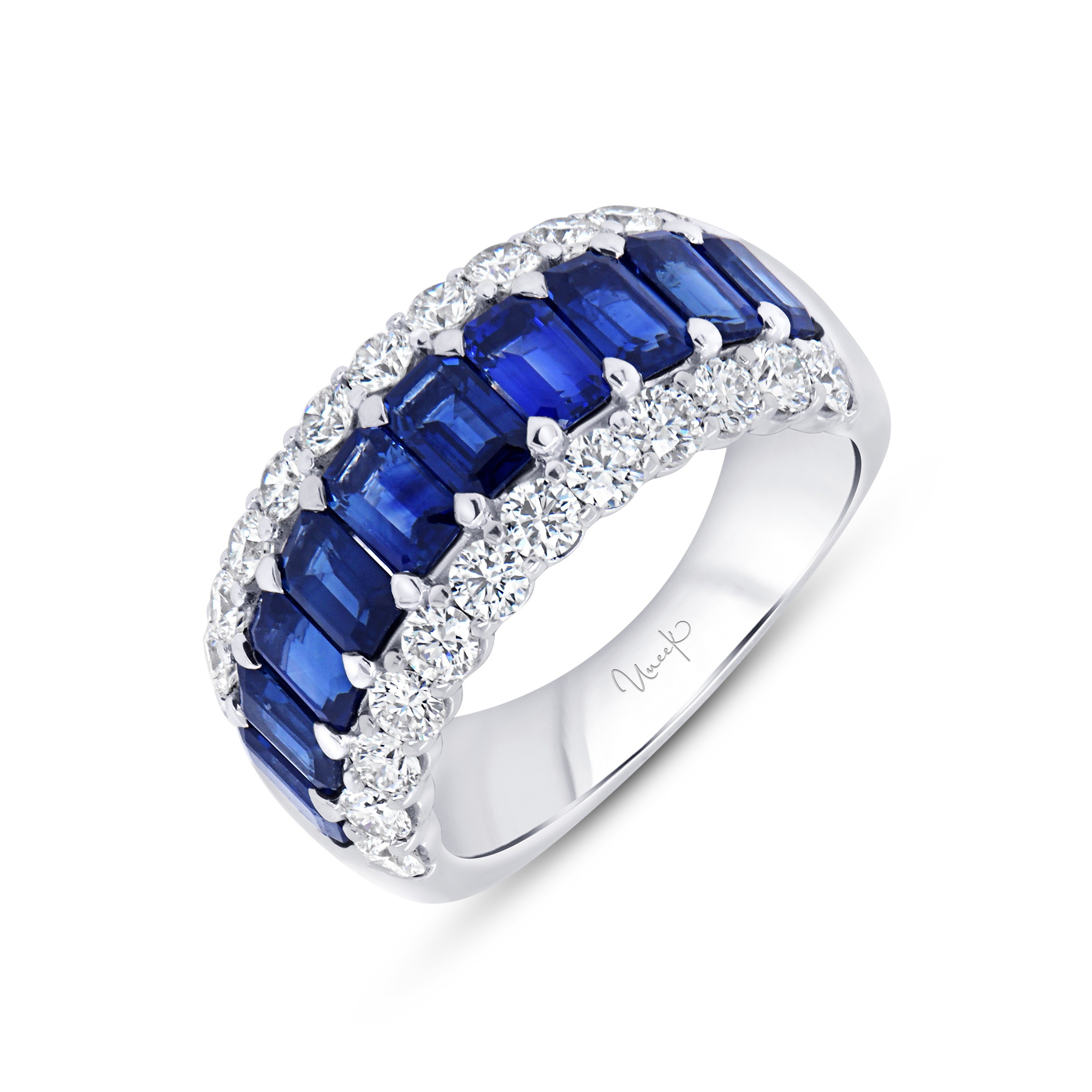 18k White Gold 3-Row Sapphire and Diamond Ring