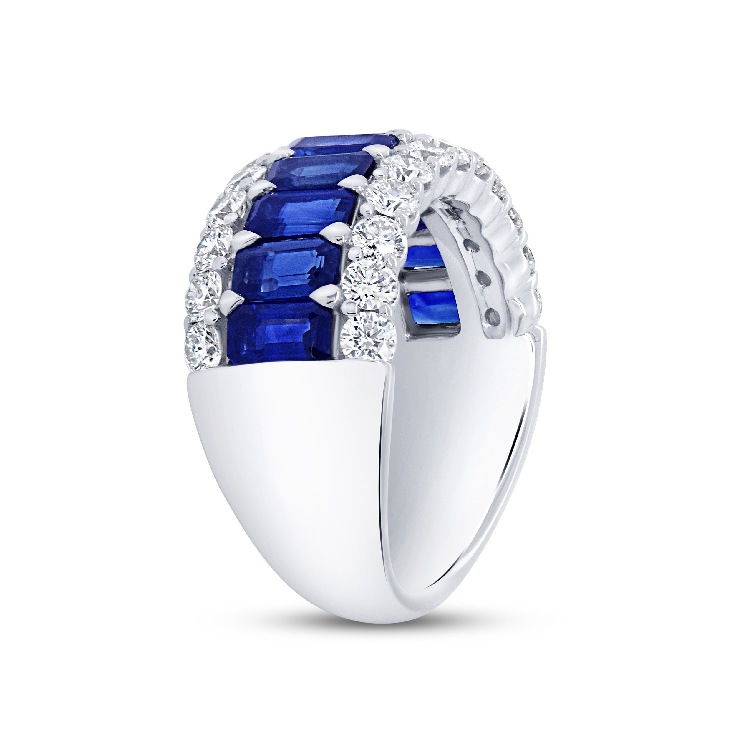 18k White Gold 3-Row Sapphire and Diamond Ring
