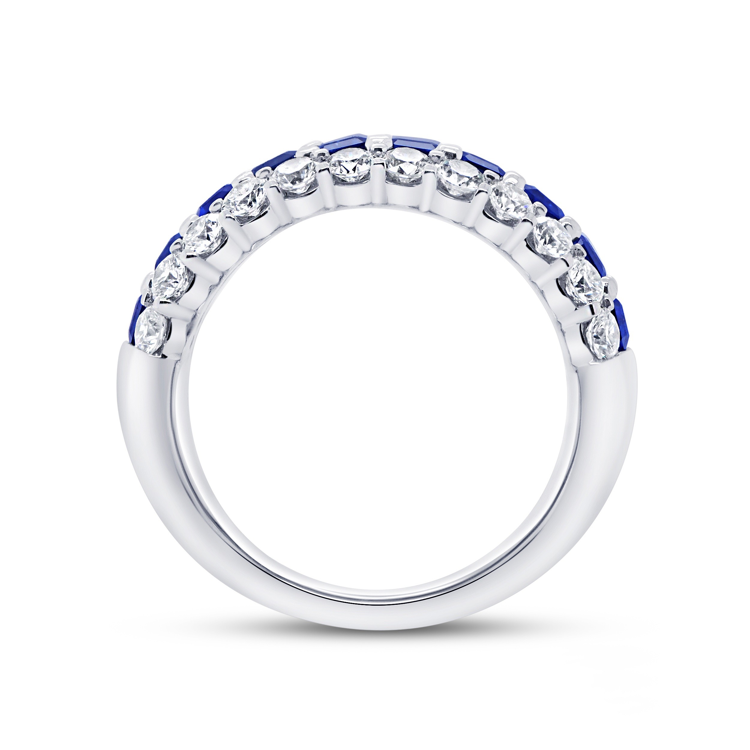 18k White Gold 3-Row Sapphire and Diamond Ring