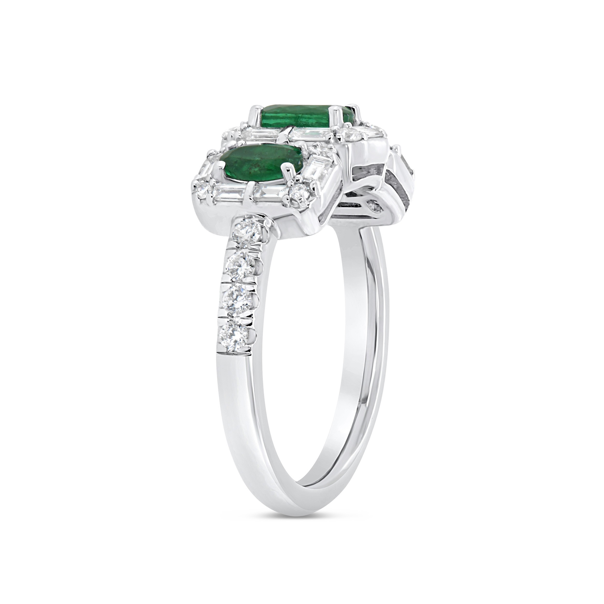 18k White Gold Emerald and Diamond 3 Stone Ring