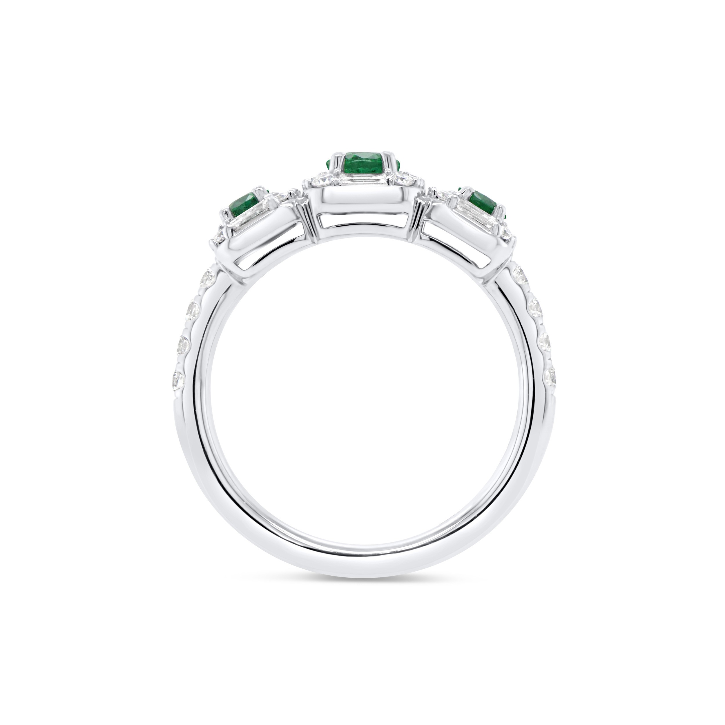 18k White Gold Emerald and Diamond 3 Stone Ring