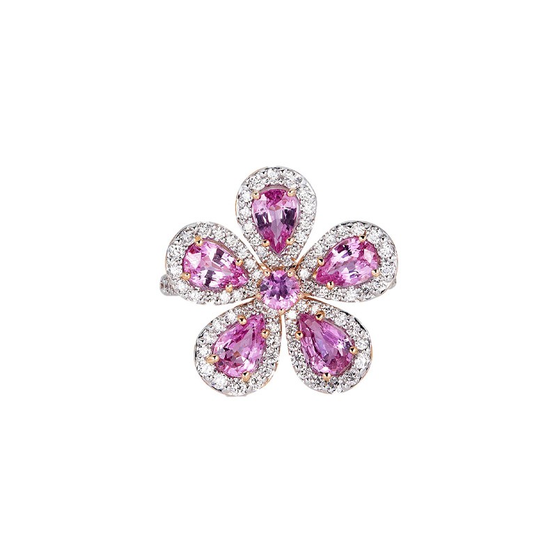 18K Rose Gold Diamond and Sapphire Flower Ring