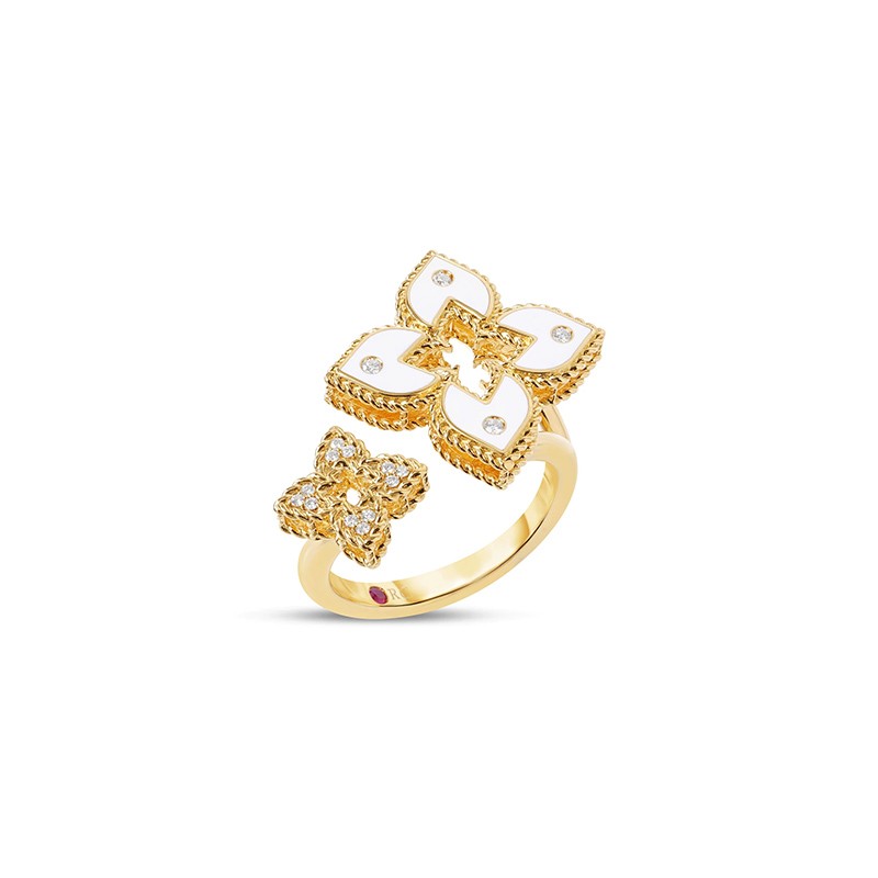 VENETIAN PRINCESS DIAMOND AND ENAMEL DOUBLE FLOWER BYPASS RING