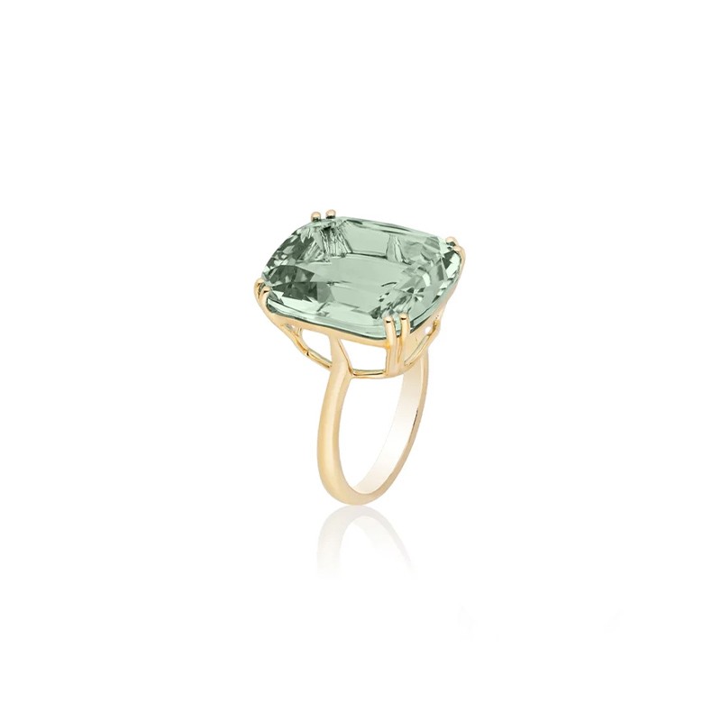 18K Yellow Gold Prasiolite Cushion Ring