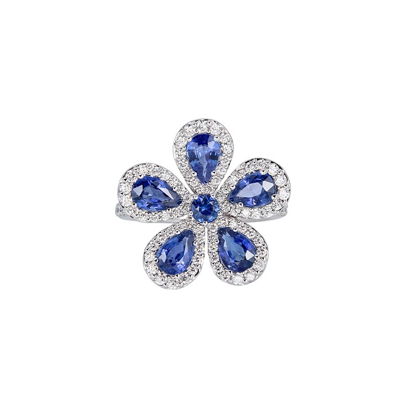 White Gold Sapphire & Diamond Flower Ring