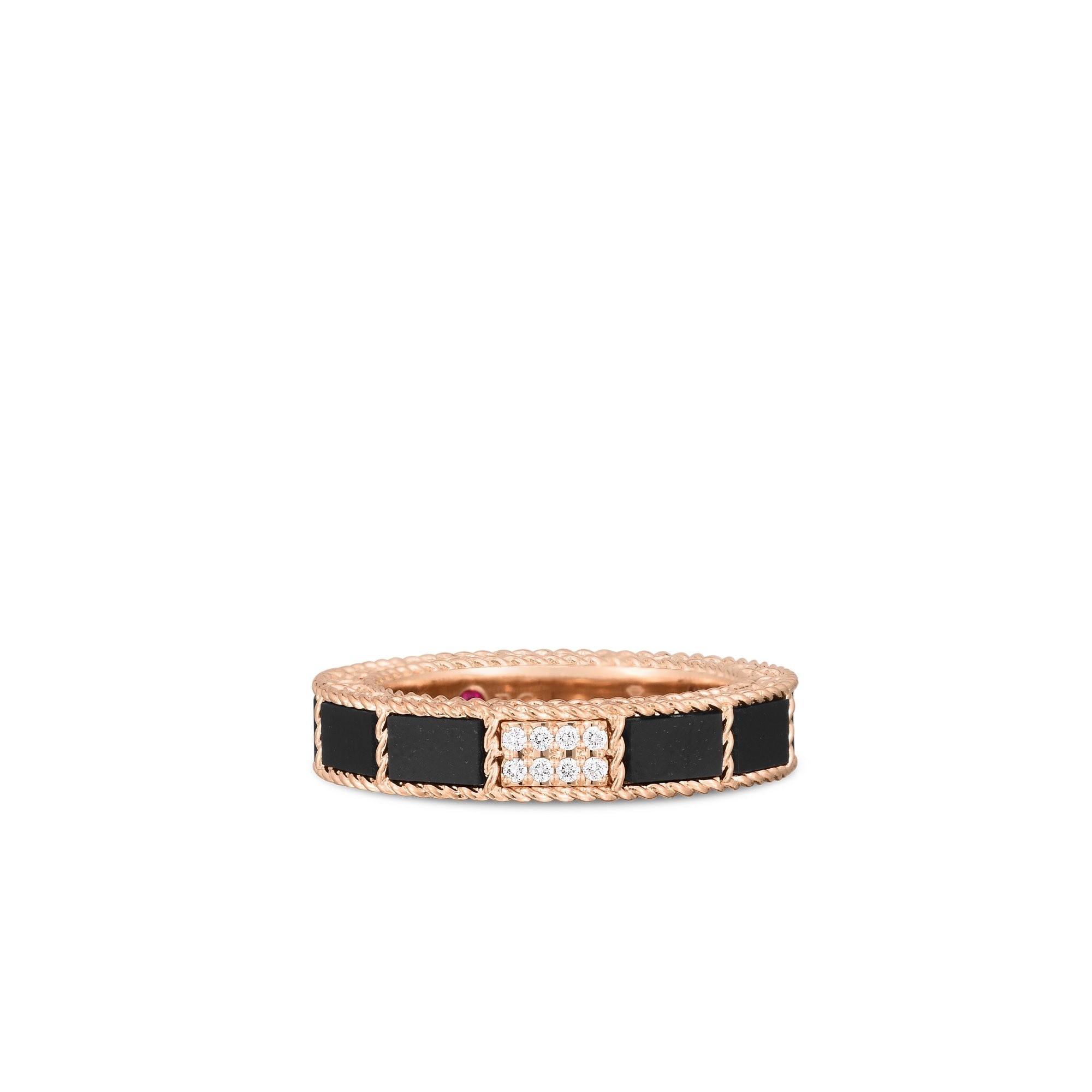 18K Rose Gold Mosaic Black Jade & Diamond Accent Ring