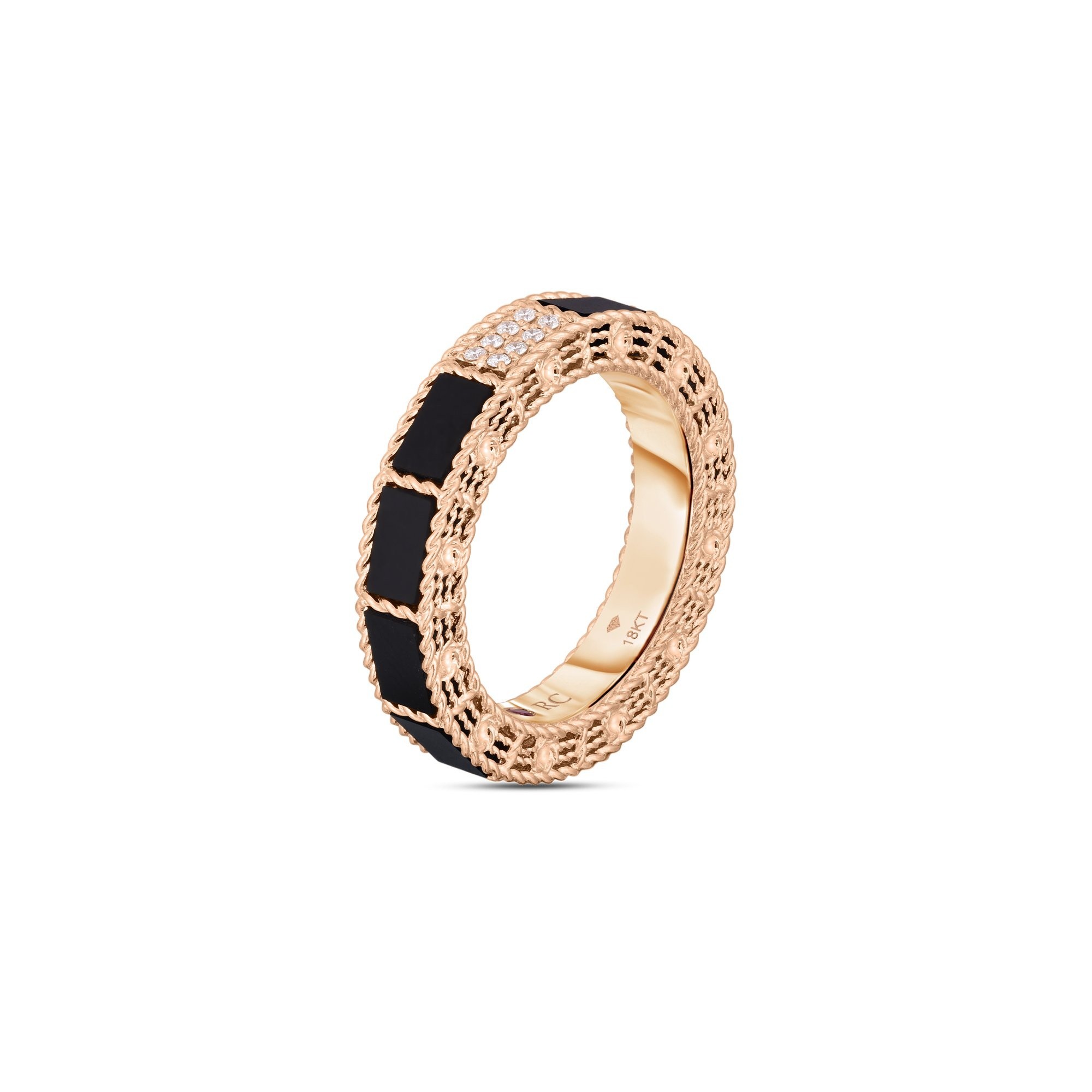 18K Rose Gold Mosaic Black Jade & Diamond Accent Ring