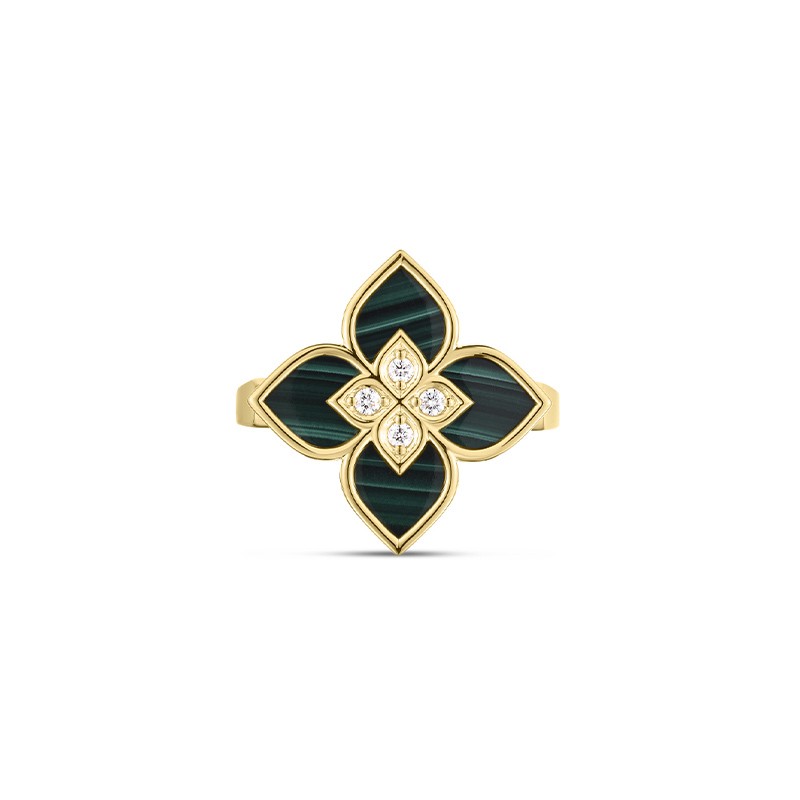 18K Yellow Gold Venetian Princess Diamond & Malachite Small Flower Ring