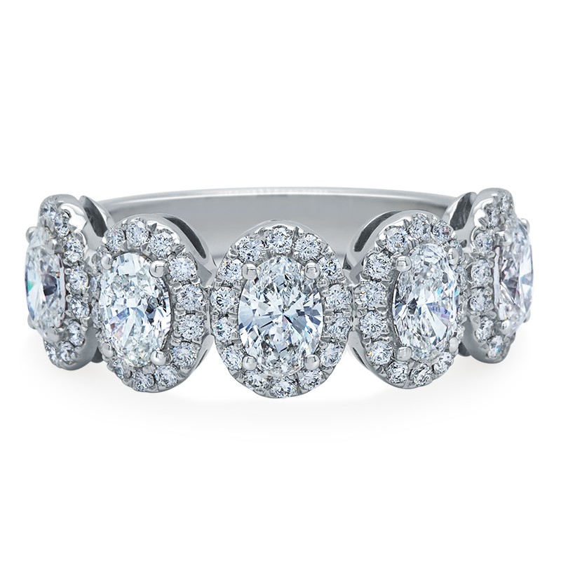 18k White Gold 5 Oval Diamond Ring