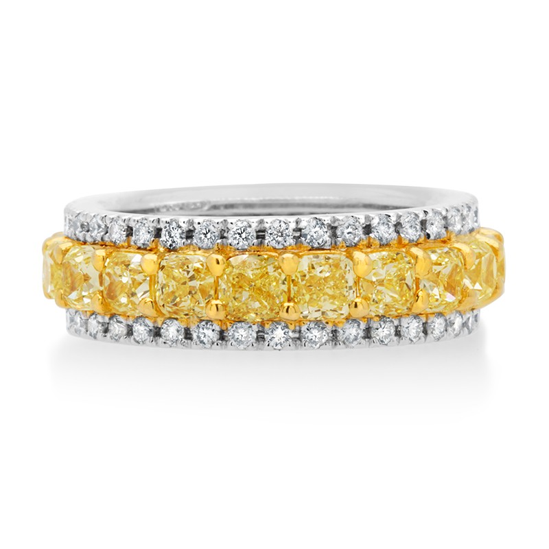 18k Two Tone 3 Row Yellow Diamond Ring