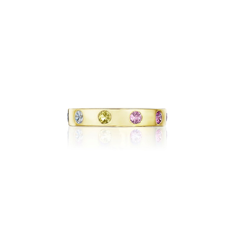 18K Yellow Gold Thin All Around Multi Stone Ring