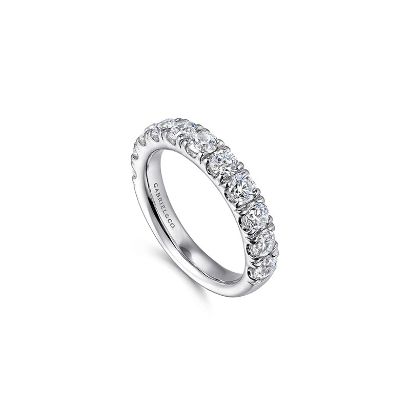 14K White Gold 11 Stone French Pave Set Diamond Wedding Band