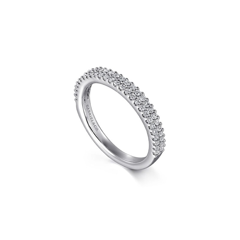 14K White Gold Double Row Diamond Anniversary Band