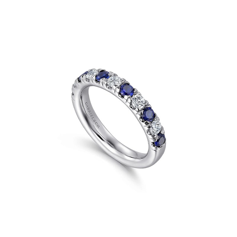 14K White Gold 11 Stone Diamond and Sapphire Anniversary Band