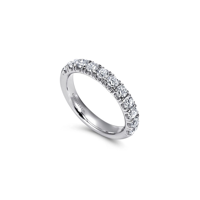 14K White Gold 11 Stone French Pave Diamond Wedding Band