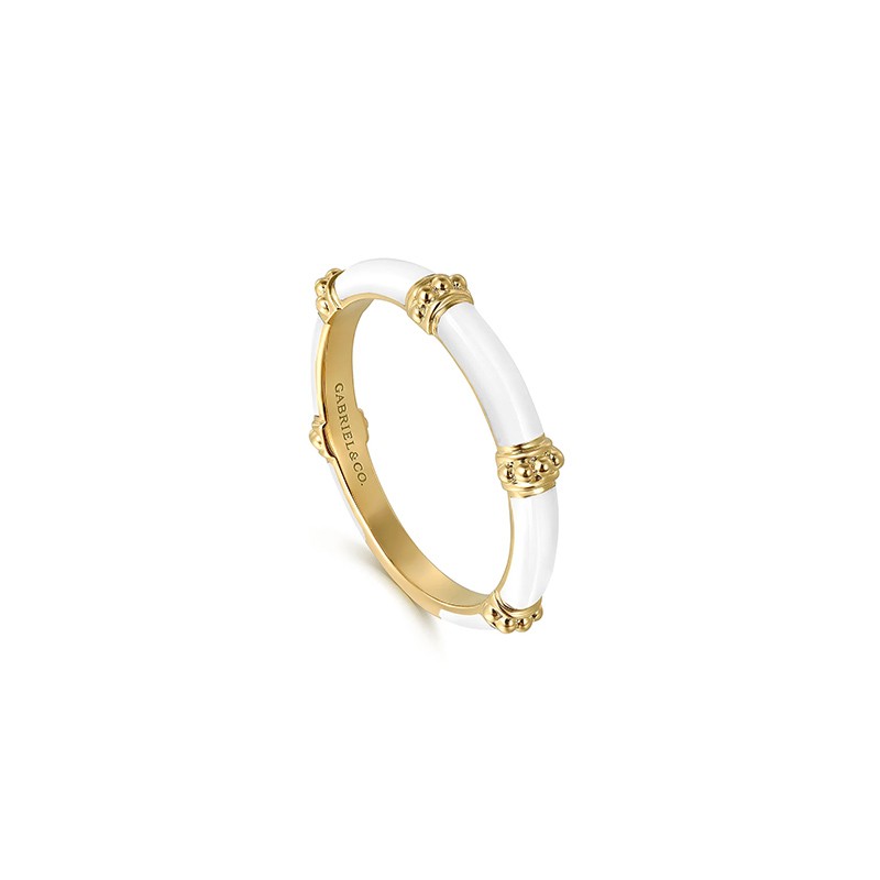 4K Yellow Gold Bujukan Bar Split Stackable with White Enamel