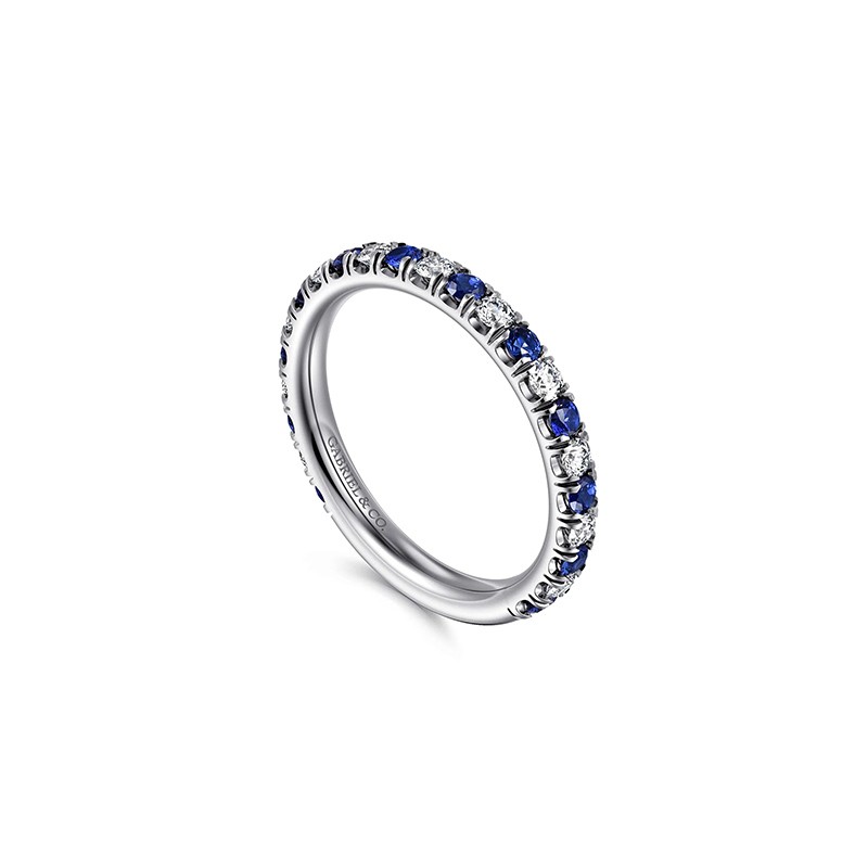 14K White Gold Sapphire and Diamond Stackable Band