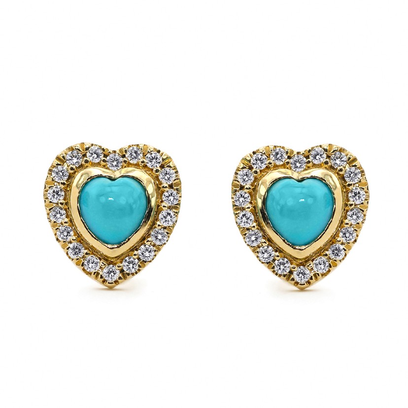 18k White Gold Turquoise Diamond Heart Earrings