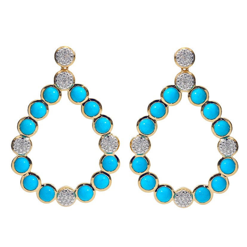18k Yellow Gold Turquoise Diamond Drop Earrings