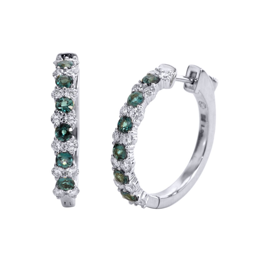 18k White Gold Alexandrite Diamond Hoop Earrings